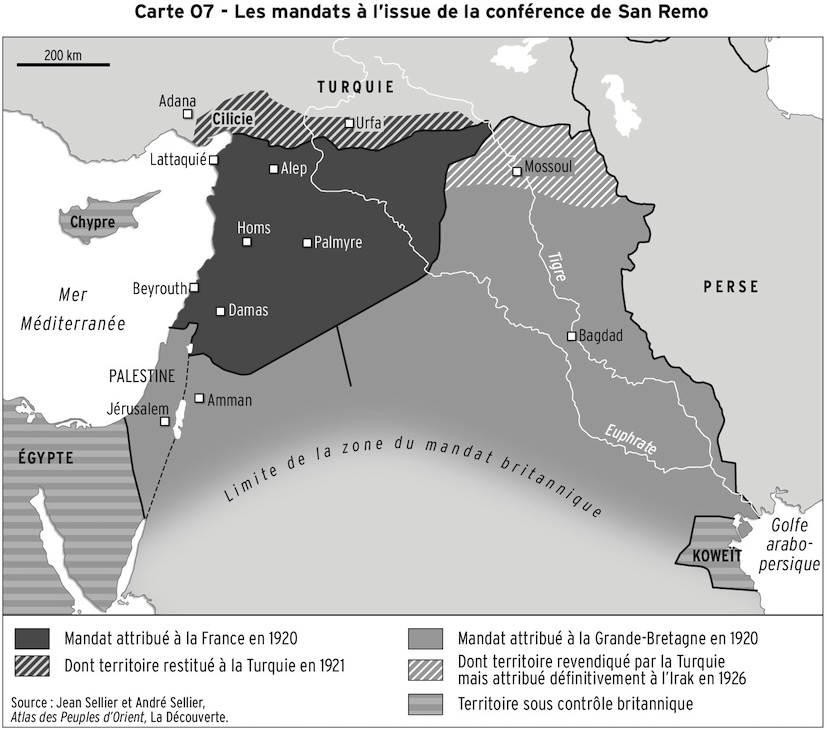 Les mandats à l'issue de la conférence de San Remo